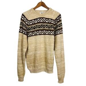 Vintage Aymara Alpaca Crewneck Sweater Peru Tan Brown Artesania SOFT - L